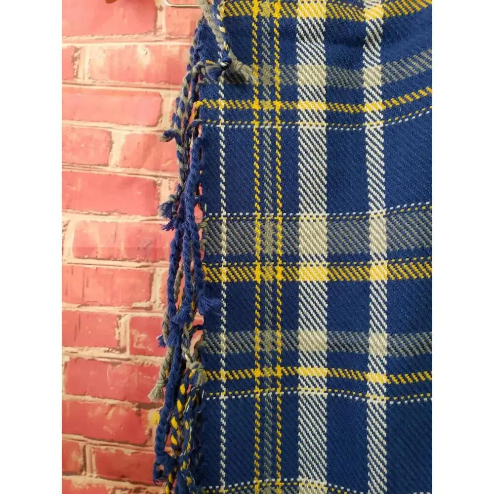 Halogen Plaid Blue  Fringed Men's Scarf One Size (B5)